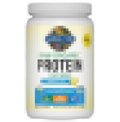 A white plastic container with a label indicating it is a protein powder supplement. The label has colorful graphics and text, but the details are pixelated and unclear.