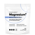 A white pouch labeled Complement Magnesium4 Multi-Form Magnesium Blend with benefits like relaxation and muscle recovery. The package also notes its vegan, gluten-free, non-GMO, and contains 60 vegan capsules.