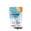 A white, colorful resealable pouch labeled Complement® Essential (Plant Based) multivitamin from Complement stands upright with several black omega-3 capsules scattered in front on a white background.