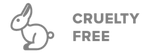 A simple line drawing of a rabbit facing right next to the words CRUELTY FREE in gray, indicating that the product is not tested on animals.