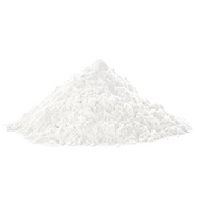 A small mound of fine, white powder on a plain white background.