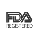 Black and white logo showing the letters FDA above the word REGISTERED, indicating FDA registration status.