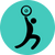 Black silhouette of a person lifting a barbell overhead, positioned on a teal circular background.