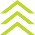 Three green upward-pointing chevrons aligned vertically on a white background.