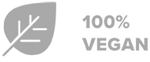 A gray icon of a leaf next to the text 100% Vegan in capital letters.