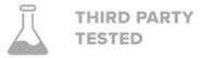 An icon of a beaker next to the words Third Party Tested in gray text.