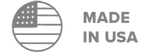 A circular icon with stylized American flag stripes next to the text MADE IN USA in gray.