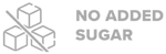 Illustration of three sugar cubes with a diagonal line through them, next to the text No Added Sugar in gray letters.