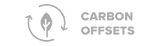 A graphic featuring the words Carbon Offsets next to a leaf encircled by two arrows, symbolizing sustainability and environmental conservation.