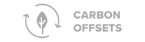 A graphic featuring the words Carbon Offsets next to a leaf encircled by two arrows, symbolizing sustainability and environmental conservation.