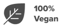 A black leaf icon with text beside it reading 100% Vegan in bold, indicating the product is completely vegan.