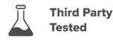 Icon of a laboratory flask filled halfway, next to the words Third Party Tested in bold, gray text.