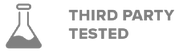 An icon of a laboratory flask followed by the words Third Party Tested in gray text on a transparent background, indicating that the product has been evaluated by an independent entity.