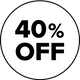Black text in a bold font inside a black circle on a white background reads 40% OFF, indicating a forty percent discount or sale.