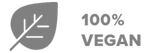 A gray icon depicting a stylized leaf next to the text 100% VEGAN.