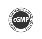 Black and white circular emblem with the text CURRENT GOOD MANUFACTURING PRACTICE around the outer edge and cGMP in bold letters in the center.