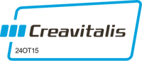 Logo of Creavitalis with a stylized rectangular frame in light blue. The brand name Creavitalis is in dark brown, with 24OT15 in smaller text at the bottom left.
