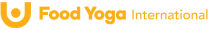 Logo of Food Yoga International in yellow. It features a stylized U shape with a dot above, resembling a person with raised arms, followed by the text Food Yoga International.
