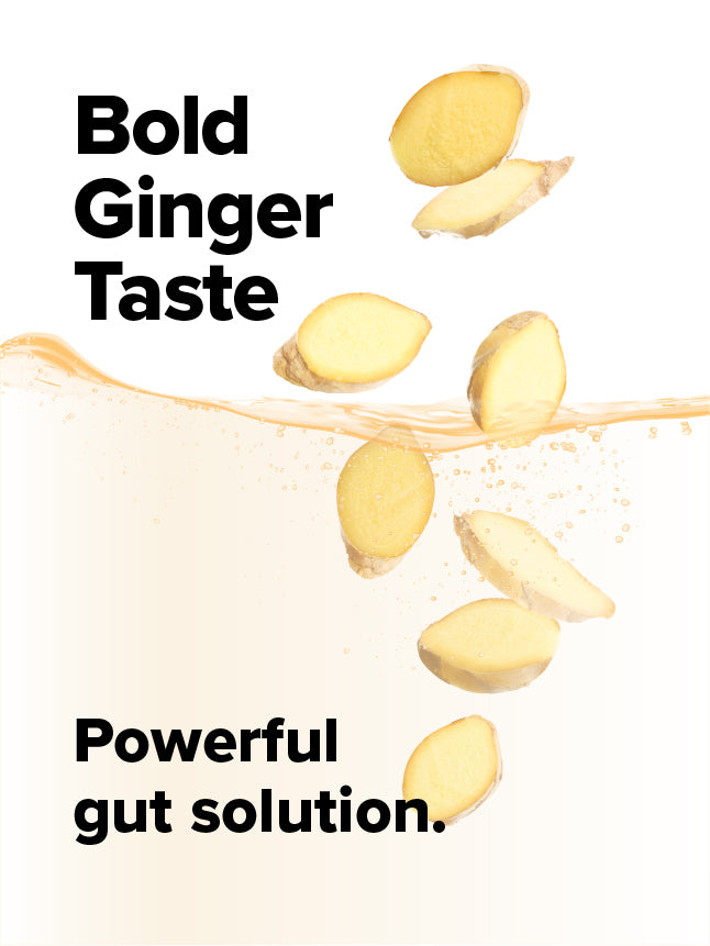 Picture of fresh ginger slices in water with a tagline that reads 