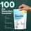A hand holds a pouch of Complement Essential multivitamins against a teal background. Large text reads 100 Day Money-Back Guarantee, with icons for 100% happy, 100-day guarantee, and 100% money-back.
