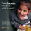 Smiling child in a school uniform holds a bowl of food. Text reads: Your first order nourishes a child in need. Food Yoga International logo appears at the bottom.