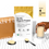 A pouch of Complement Vanilla Organic Protein sits beside a scoop and spoon of powder, a glass of protein shake, and a box. Nutrition facts and serving size details appear in the top right corner.