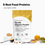 A bag of Complement Vanilla Organic Protein powder is surrounded by measured ingredients: almonds, chia seeds, sunflower seeds, pumpkin seeds, and peas. Text highlights 5 Real Food Proteins and nutritional information.