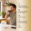A man drinks from a glass mug in a kitchen near a bag labeled “Focus Brew.” Instructions beside him explain how to prepare the drink and note its focus benefits. A milk frother and spoon sit on the counter.
