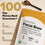 A packet of Complement Focus Brew coffee mix lies on a beige surface with a spoonful of powder above it. Text highlights a 100-day money-back guarantee and product benefits.