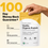 A hand holds a yellow and white bag of Complement Vanilla Organic Protein against a beige background. Text highlights a 100-day money-back guarantee, and icons emphasize happiness, the guarantee, and a money-back promise.