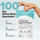 A hand holds a bag labeled Unflavored Organic Protein by Complement. Text promotes a 100-day money-back guarantee, 100% happiness, and product details like 20g protein, 0g sugars, and 113 calories per serving.