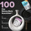 Two supplement packages are displayed with a white, circular vase and a black curved object. Text reads 100 Day Money-Back Guarantee, with icons and phrases: 100% happy, 100-day guarantee, and 100% money-back..