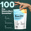 A hand holds a bag of Complement Essential multivitamins against a dark green background. Text reads “100 Day Money-Back Guarantee” with icons and highlights benefits of a 100-day guarantee and a 100% money-back policy.