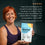 A smiling older woman with short red hair holds a bag of Complement Essential supplement. A testimonial quote about the products benefits and her age, 68, appears beside her, along with five stars and the product’s key nutrients.