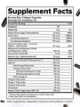 A supplement facts label for a vegan capsule product. It lists ingredients like Vitamin D3, B12, iodine, magnesium, zinc, omega fatty acids, and MCT oil, with their amounts and percentages of daily values. The serving size is 3 capsules.