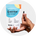 Hands holding a pouch of Complement Essential dietary supplement and a capsule. The pouch is predominantly white with blue and orange accents and lists nutrients like DHA, EPA, K2, D3, Magnesium, and others on the front.