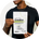 Person holding a white and black package labeled Creatine with nutritional information and benefits listed. Theyre wearing a black shirt and have a slightly cropped face, against a plain white background.