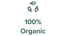 A recycling symbol made of three leaves above the text 100% Organic.