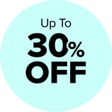 Text in bold on a light blue circle reads Up To 30% OFF, indicating a discount or sale promotion.