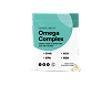 A white and green packet labeled Omega Complex dietary supplement with softgel capsules shown beside it. The packet highlights EPA, DHA, ALA, and DPA, and states it contains 60 softgels.