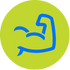 Illustration of a blue flexing bicep muscle against a lime green circular background.