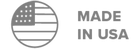 A circular icon with stylized American flag stripes next to the text MADE IN USA in gray.