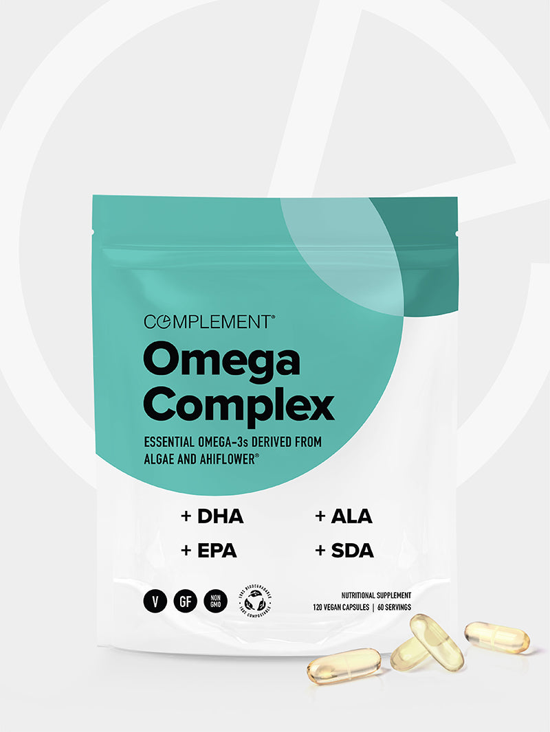 Complement Omega Complex Liquid of DHA, EPA, ALA, and SDA Omega3s.