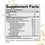 Supplement facts label for liquid capsules, listing serving size, calories, total fat, types and amounts of omega fatty acids, and other ingredients. Capsules and oil shown on the right against a white background.