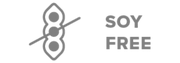 An icon of a crossed-out soy bean pod next to the words Soy Free in gray text.