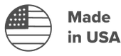 A black and white icon of a simplified American flag inside a circle, next to the text Made in USA.