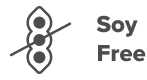 Black icon of a crossed-out soybean pod next to the text Soy Free, indicating that the product does not contain soy.