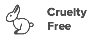 A simple line drawing of a rabbit sitting upright next to the words Cruelty Free, indicating that the product is not tested on animals.
