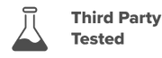 Icon of a laboratory flask filled halfway, next to the words Third Party Tested in bold, gray text.