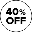 Black text in a bold font inside a black circle on a white background reads 40% OFF, indicating a forty percent discount or sale.